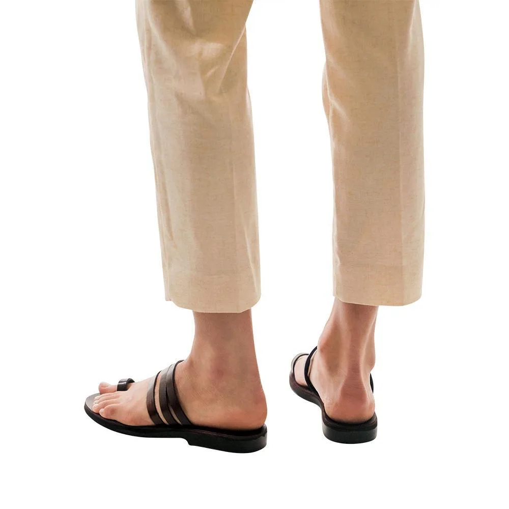 Angela - Leather Slip On Sandal | Brown