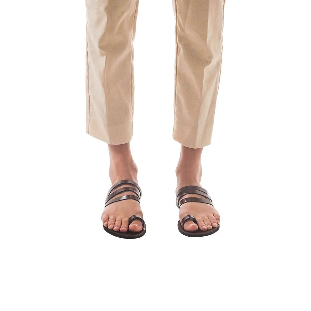 Angela - Leather Slip On Sandal | Brown