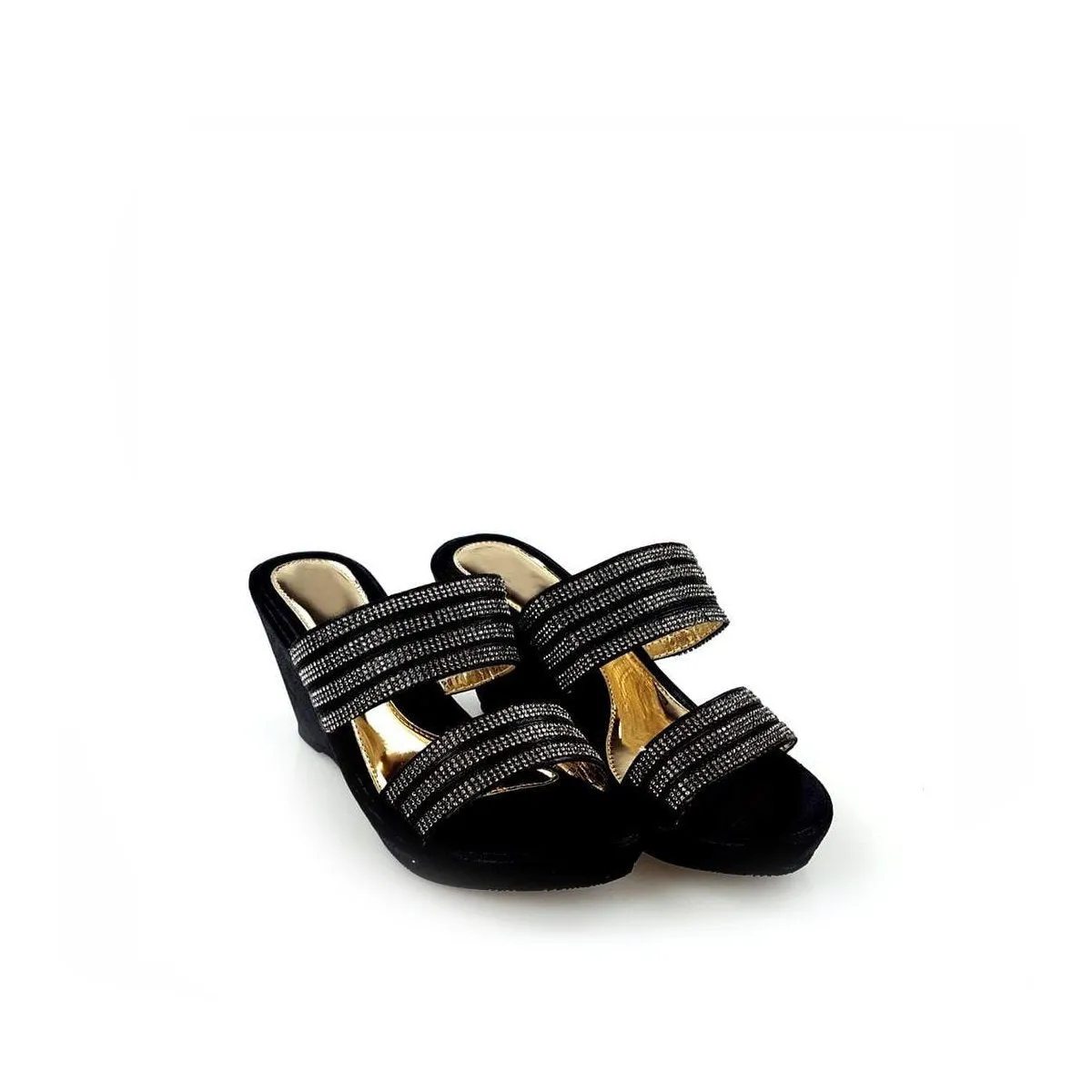 Arya 2 Strap Diamante Wedge Mule
