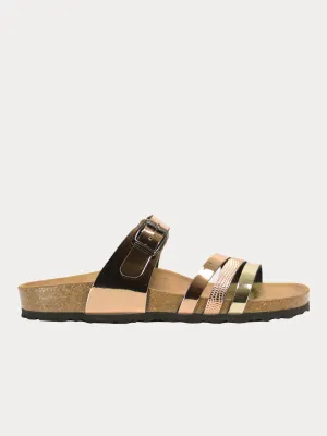 Biochic Women's Multi Strap Patent Finish Flat Sandals