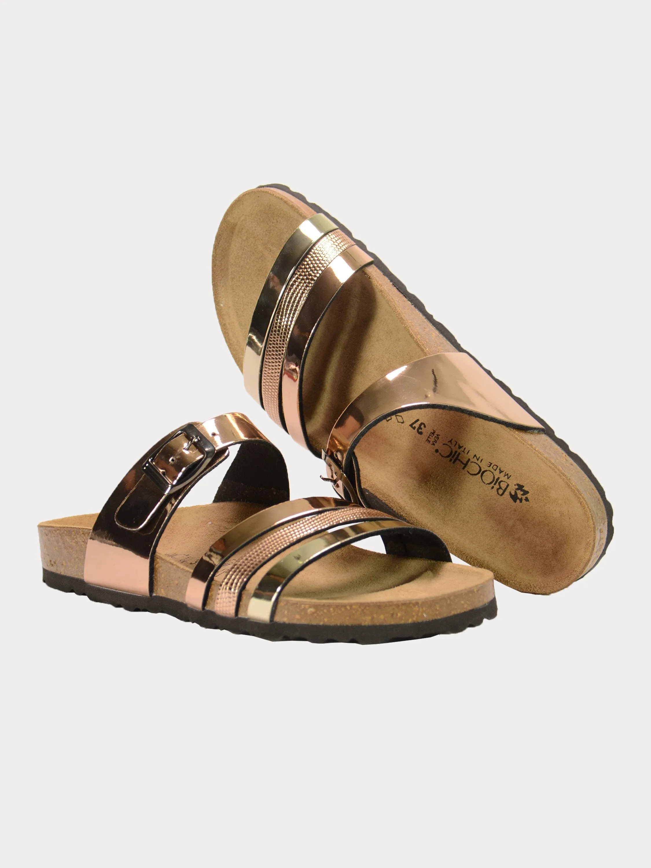 Biochic Women's Multi Strap Patent Finish Flat Sandals