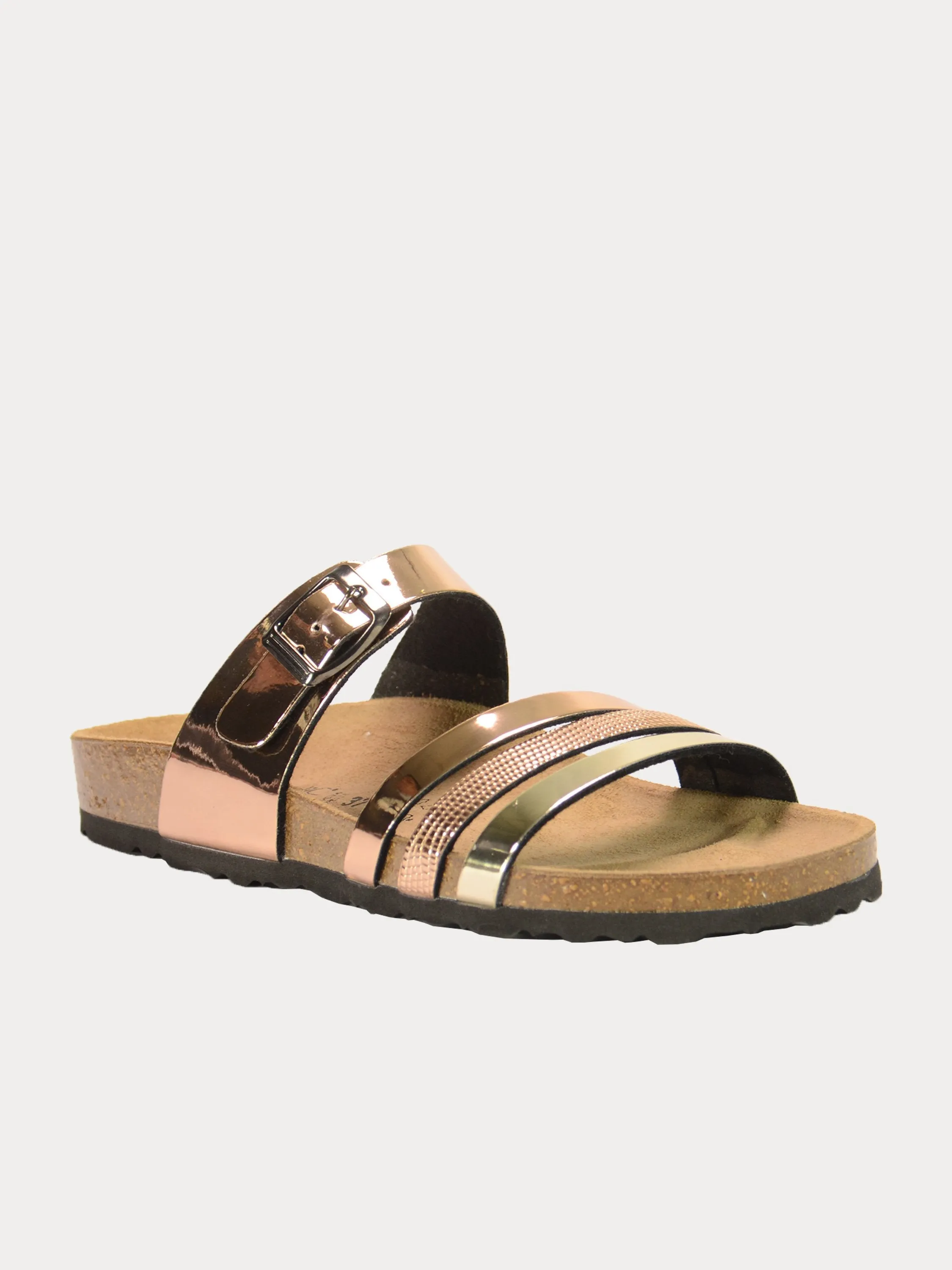 Biochic Women's Multi Strap Patent Finish Flat Sandals
