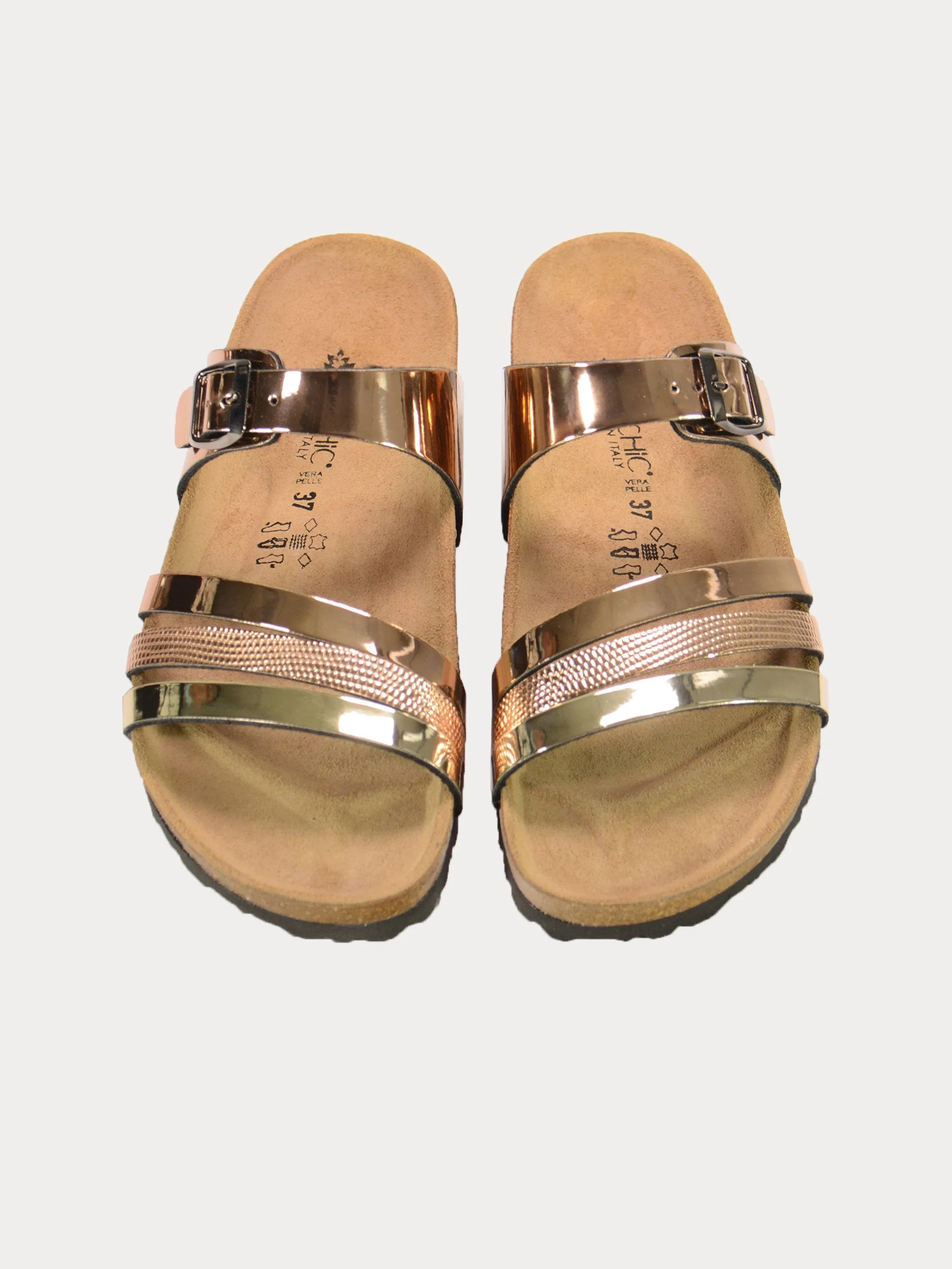 Biochic Women's Multi Strap Patent Finish Flat Sandals