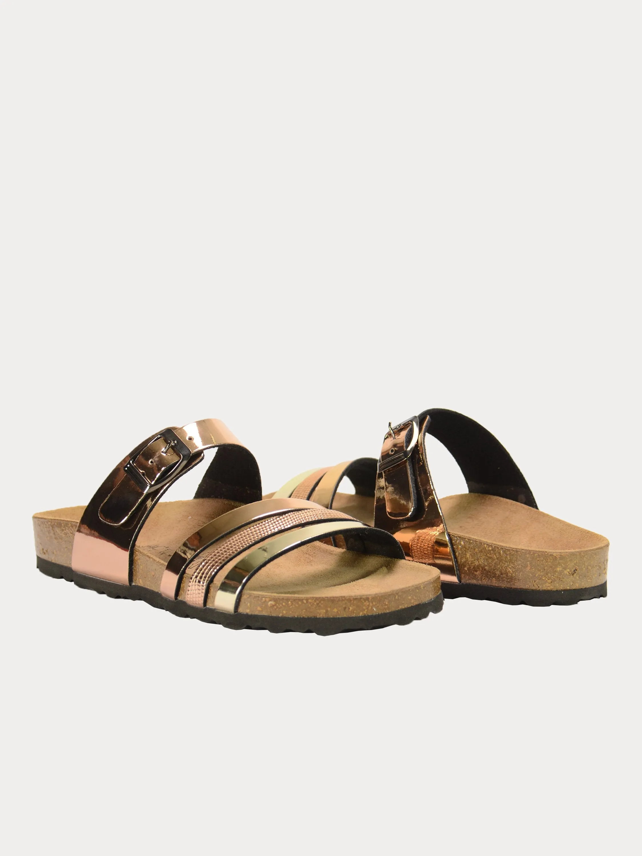 Biochic Women's Multi Strap Patent Finish Flat Sandals