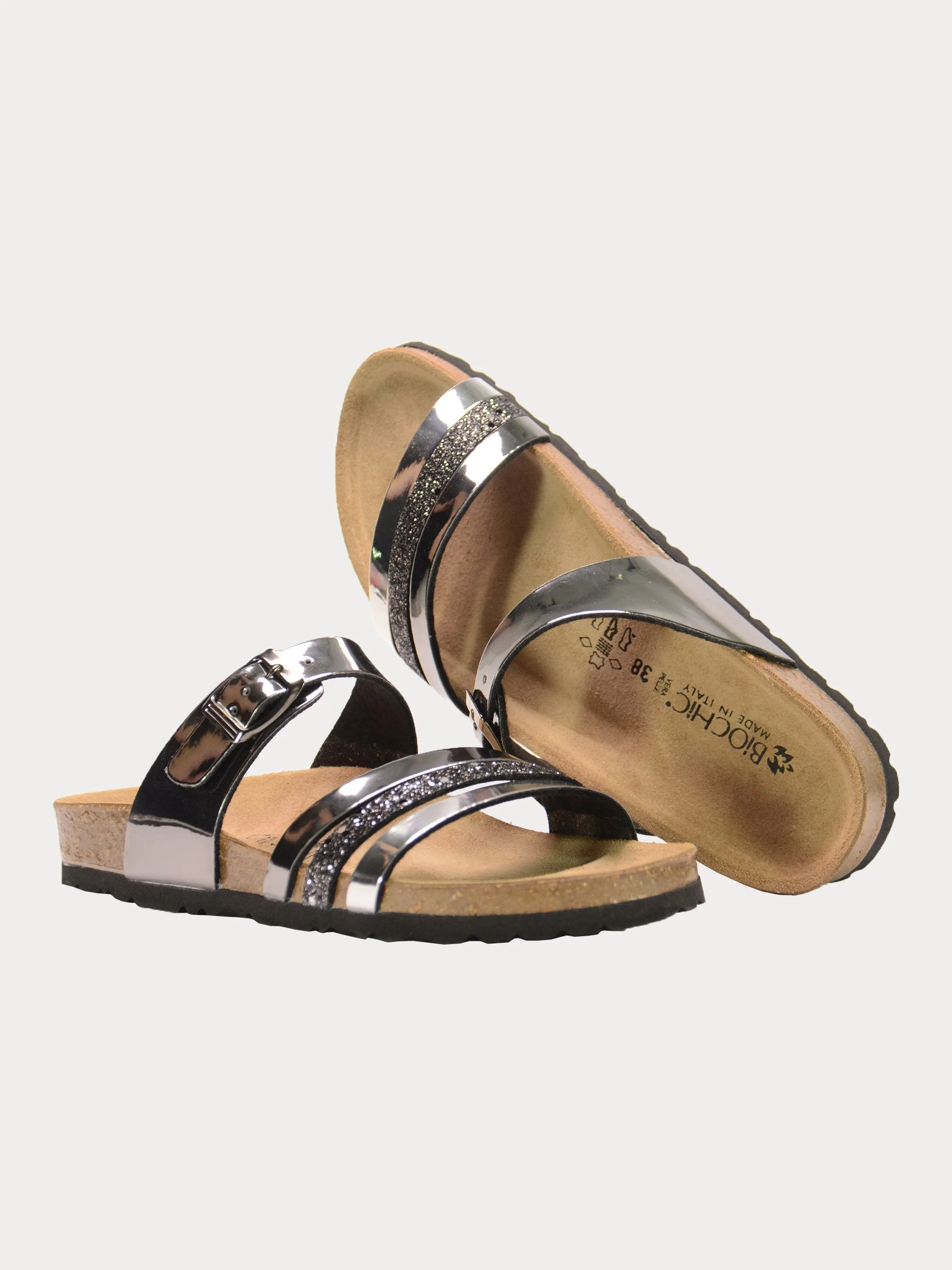 Biochic Women's Multi Strap Patent Finish Sandals