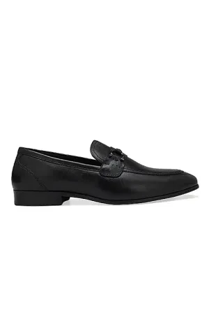 Black Embellished Leather Loafers