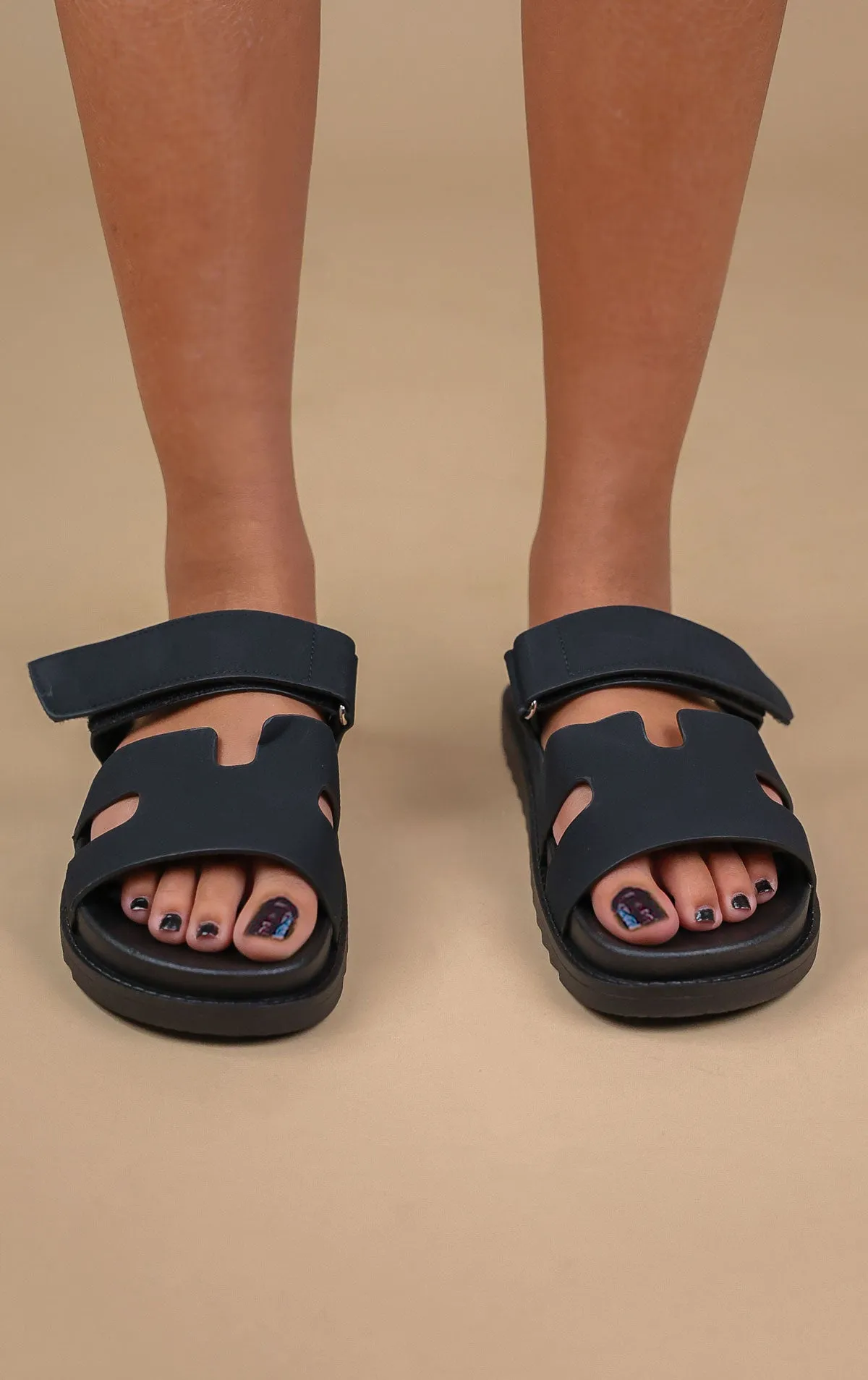 Black Faux Suede Gladiator Velcro Strap Sandal