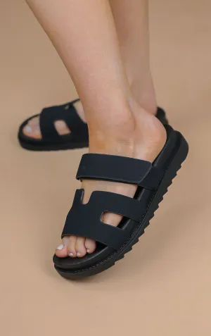 Black Faux Suede Gladiator Velcro Strap Sandal