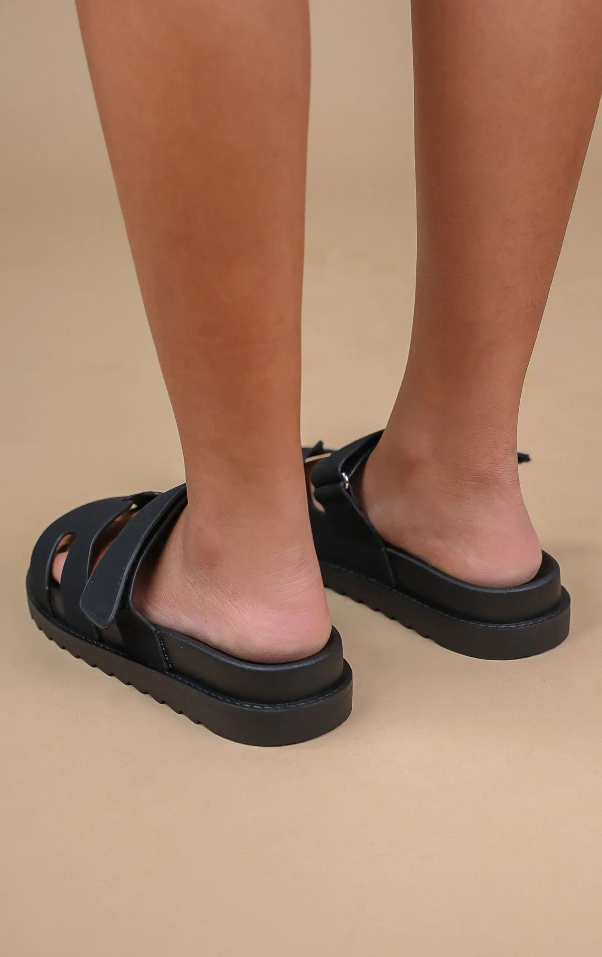 Black Faux Suede Gladiator Velcro Strap Sandal