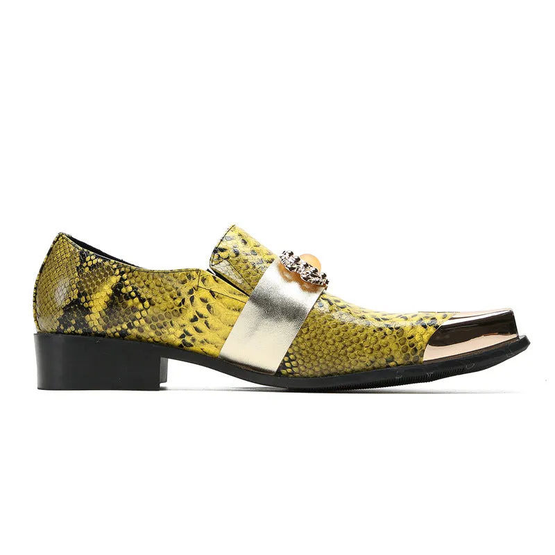 British retro square-toe loafers for men, bright thick-soled slip-on beans for men, cowhide printed casual business leather shoes