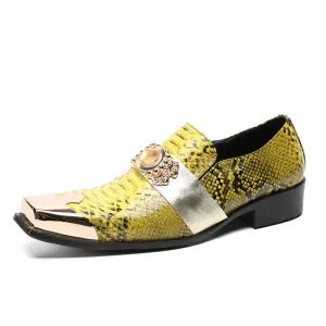 British retro square-toe loafers for men, bright thick-soled slip-on beans for men, cowhide printed casual business leather shoes