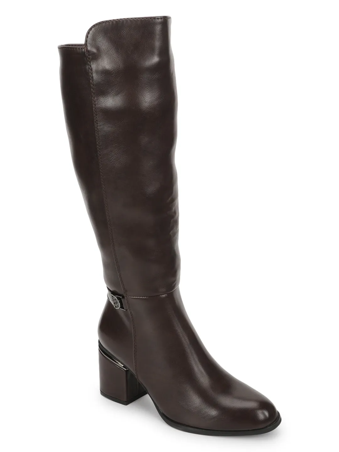 Brown PU Block Long Boots (TC-219557-11-BRO)