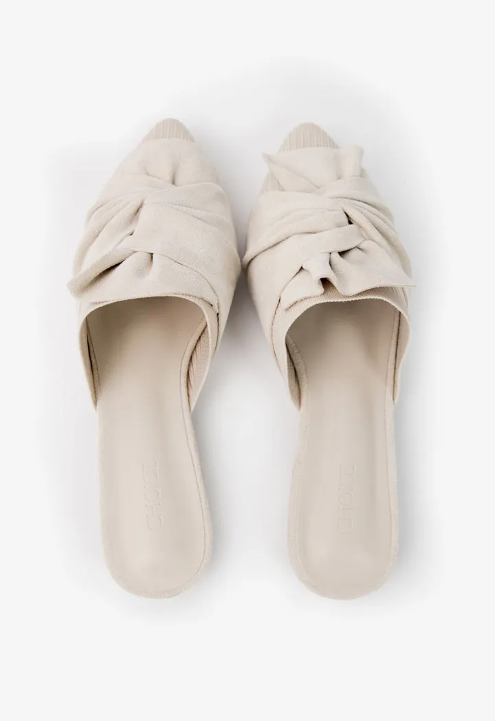 Choice Solid Fabric Bow Mules Beige