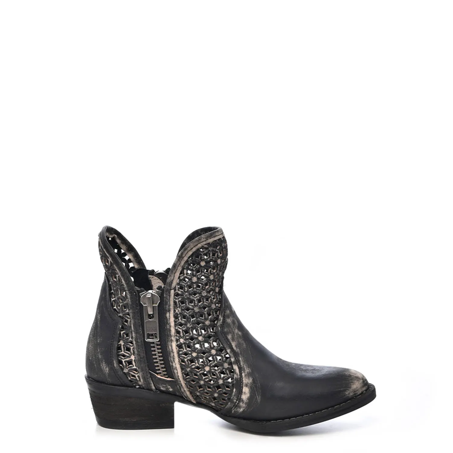 Circle G Ladies Black/Grey Cowhide Leather Shortie Ankle Boots