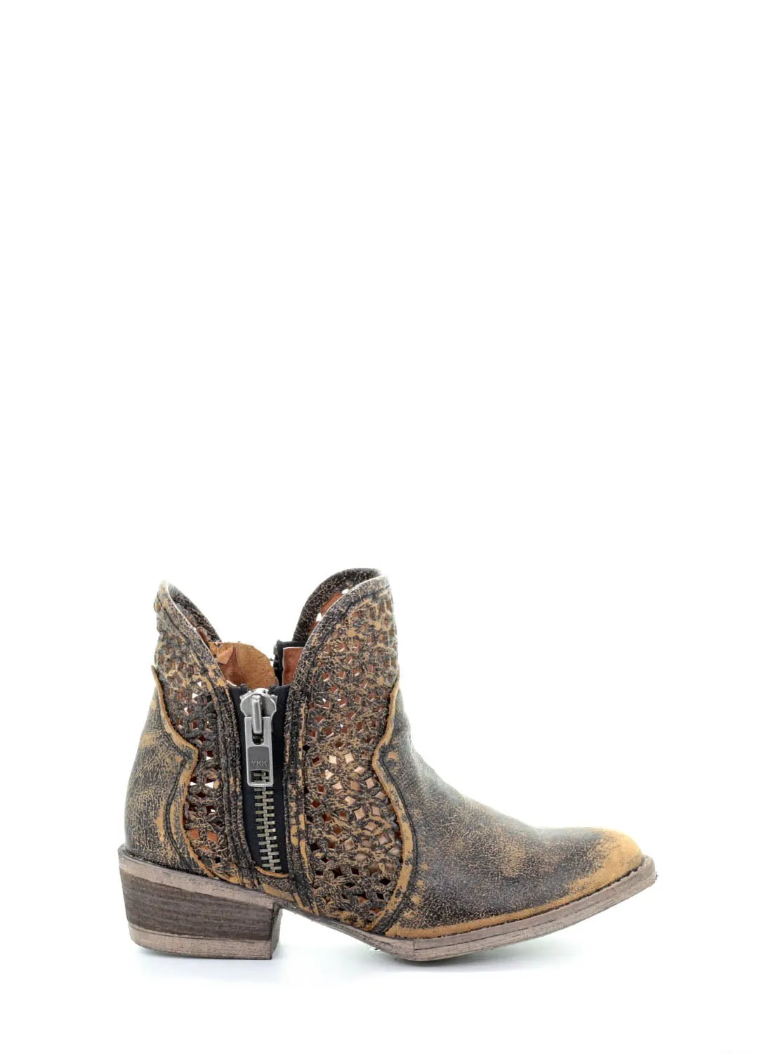 Circle G Urban Ladies Black/Yellow Cowhide Leather Shortie Boots