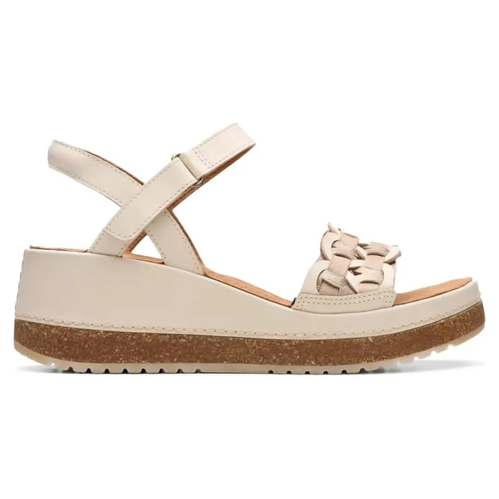 Clarks Kassanda Bar Cream Leather Sandal (Women's)