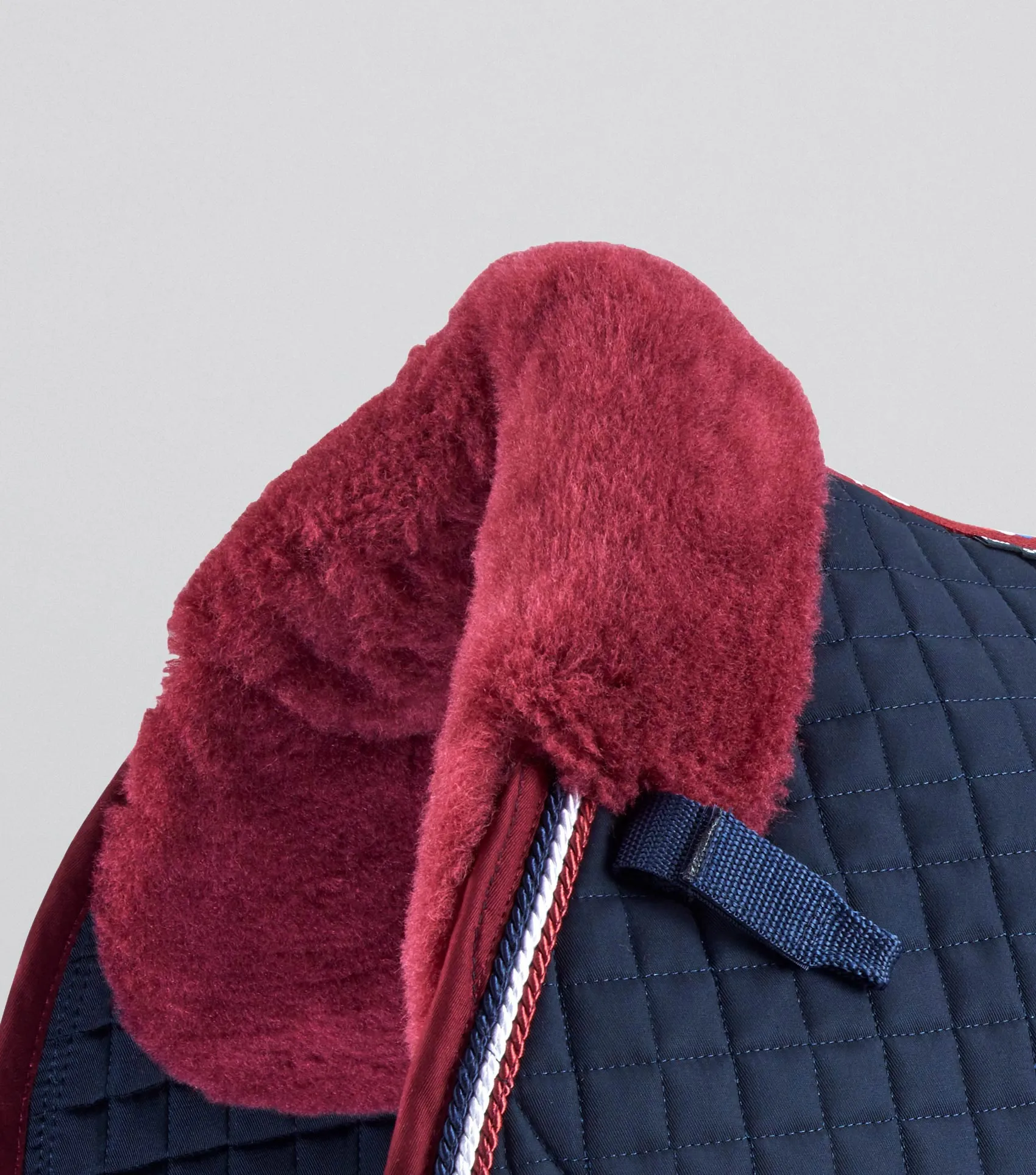 Close Contact Merino Wool European Saddle Pad - GP/Jump Square Navy/Burgundy Wool