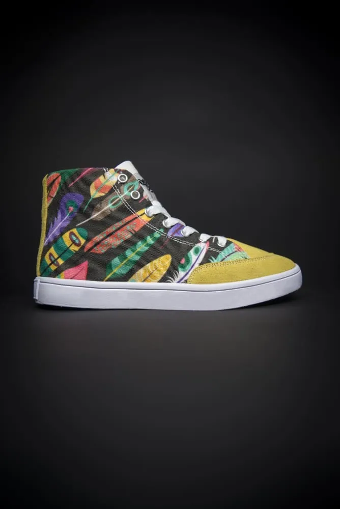 Colorful Feathers Print Canvas Hi-Top Men's Sneakers