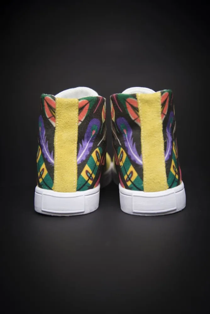 Colorful Feathers Print Canvas Hi-Top Men's Sneakers