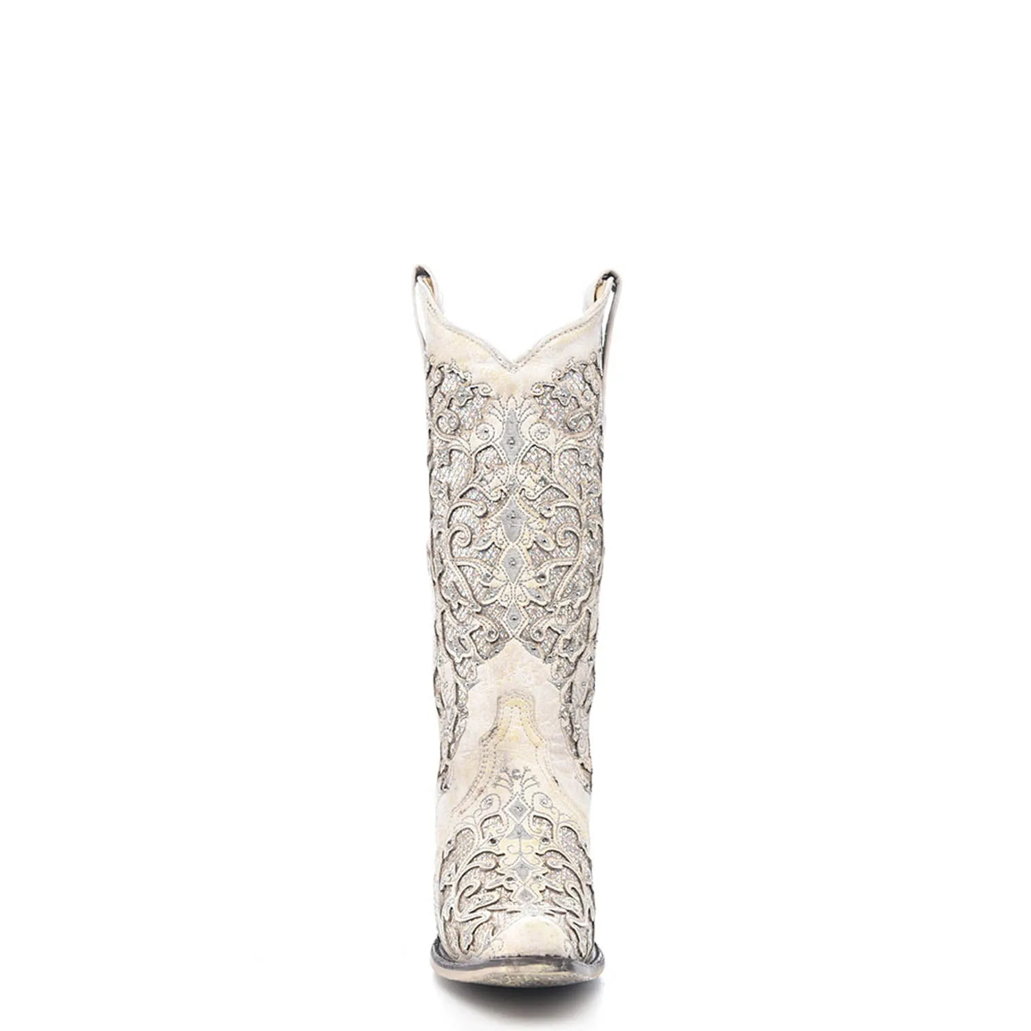 Corral Ladies Inlay White Cowhide Leather Cowgirl Boots
