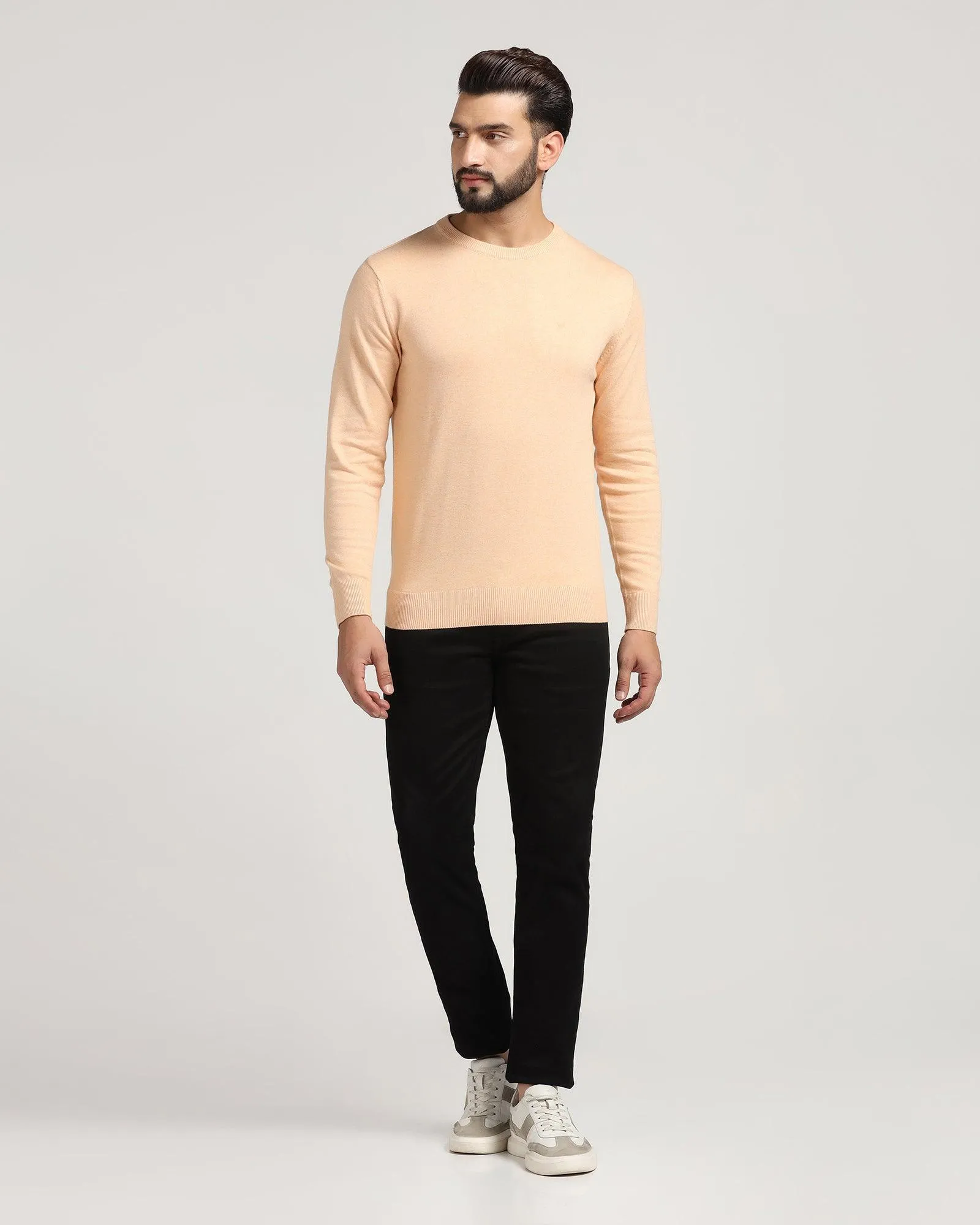 Crew Neck Cream Solid Sweater - Jolly