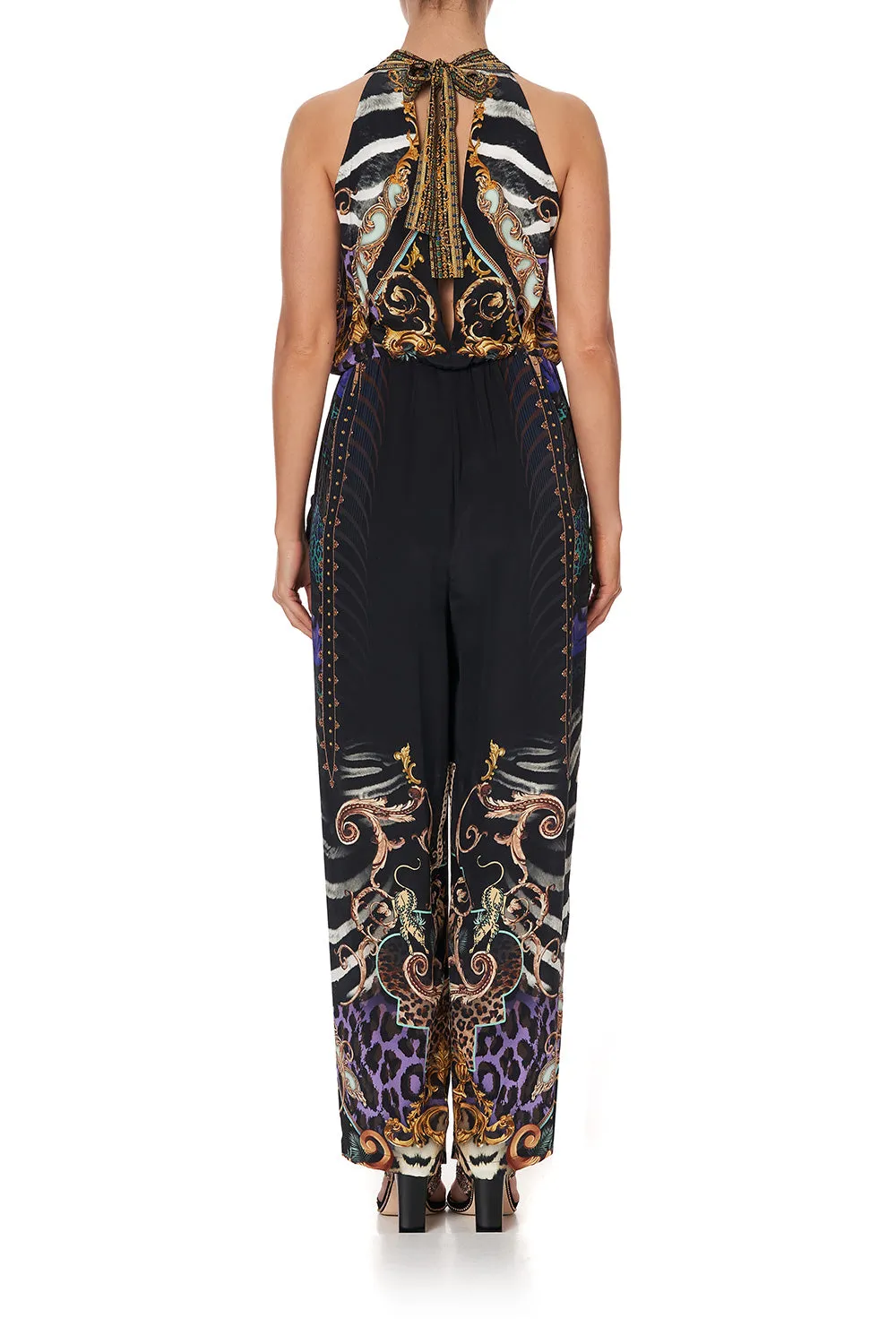 DRAPED FRONT BODICE JUMPSUIT WITH NECK TIE SHES GOT GRACE