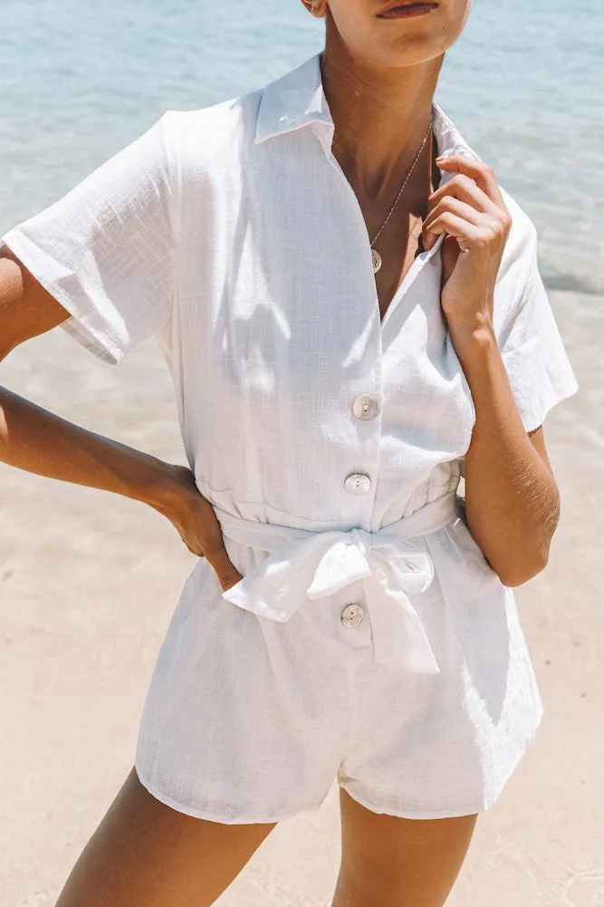 Easier To Stay Romper White