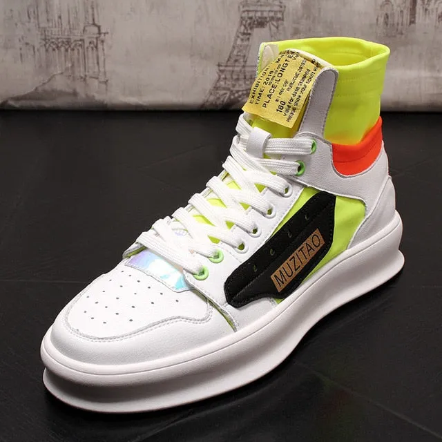 Fashion Designer Mens High tops Casual Shoes flats British Style Man Breathable mixec colors Trending Shoes web celebrity