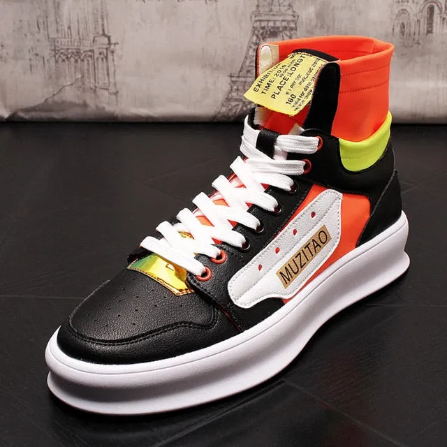 Fashion Designer Mens High tops Casual Shoes flats British Style Man Breathable mixec colors Trending Shoes web celebrity