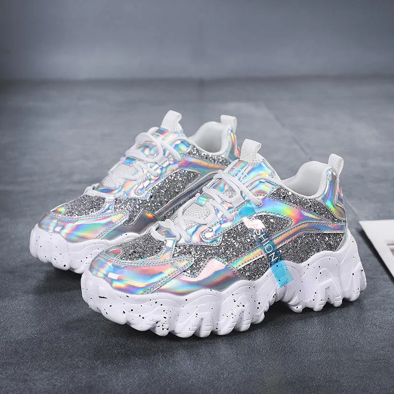 Fashion Sequins Increase Daddy Shoes Platform Casual Sneakers