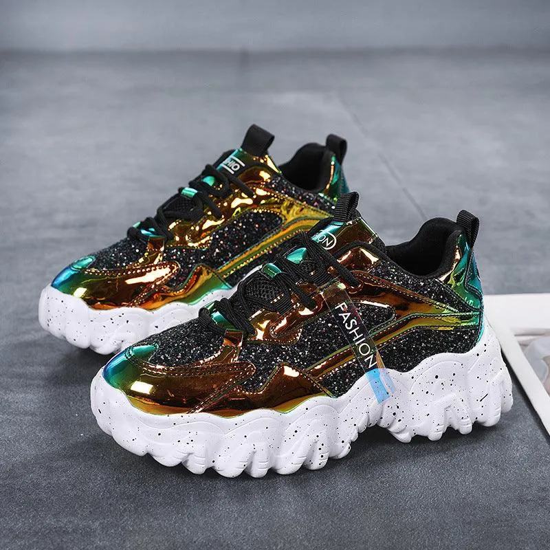 Fashion Sequins Increase Daddy Shoes Platform Casual Sneakers