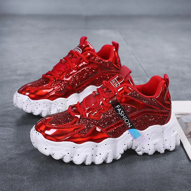 Fashion Sequins Increase Daddy Shoes Platform Casual Sneakers