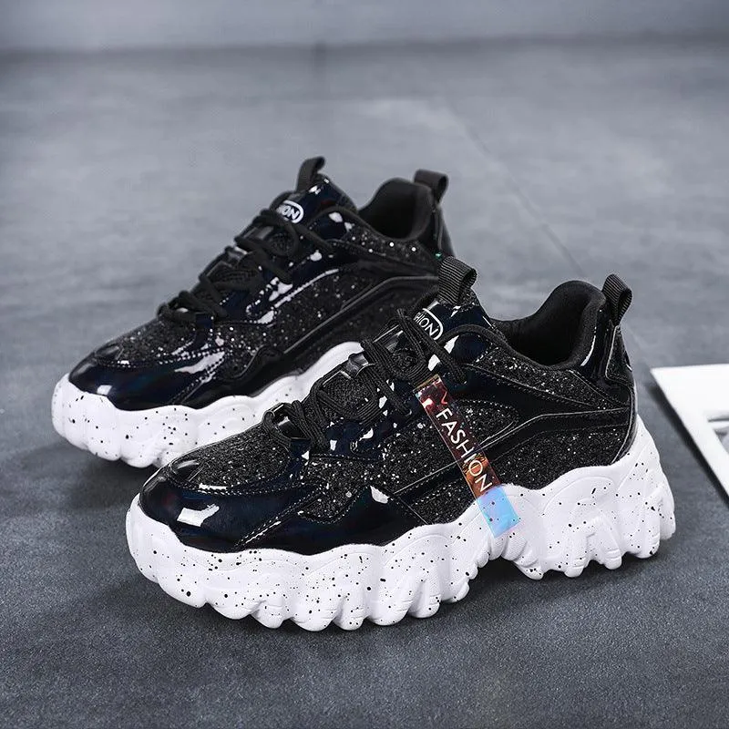 Fashion Sequins Increase Daddy Shoes Platform Casual Sneakers