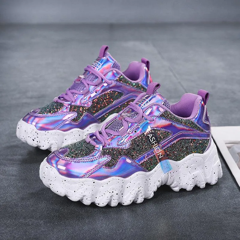 Fashion Sequins Increase Daddy Shoes Platform Casual Sneakers
