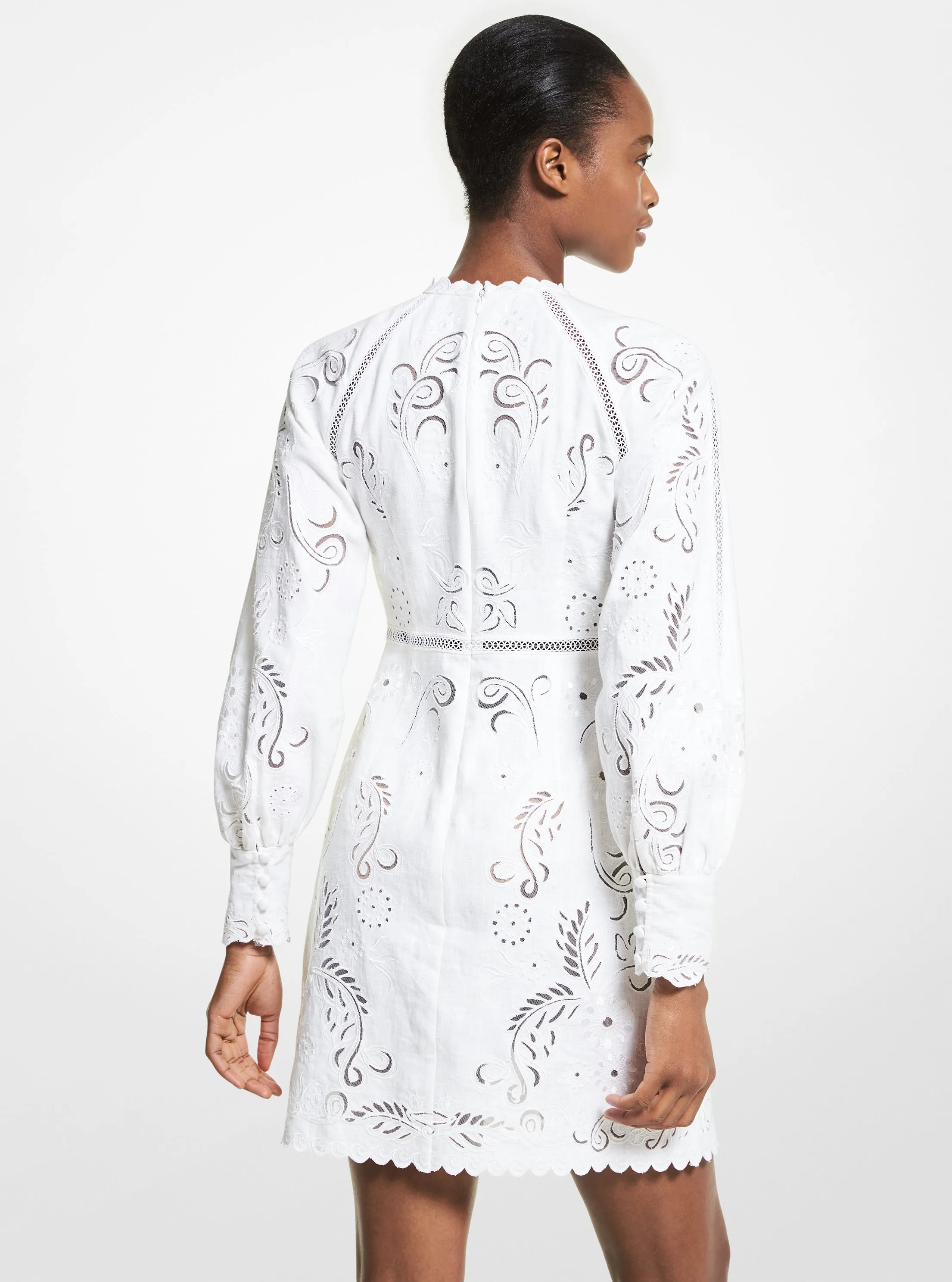 Floral Embroidered Hemp Mini Dress