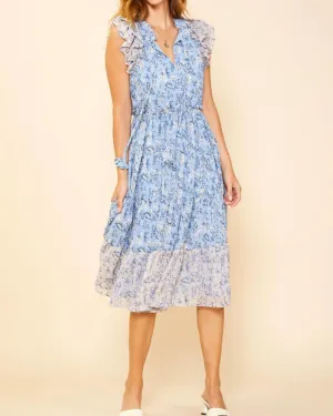 Floral Midi Dress In Dusty Blue | Dusty Blue