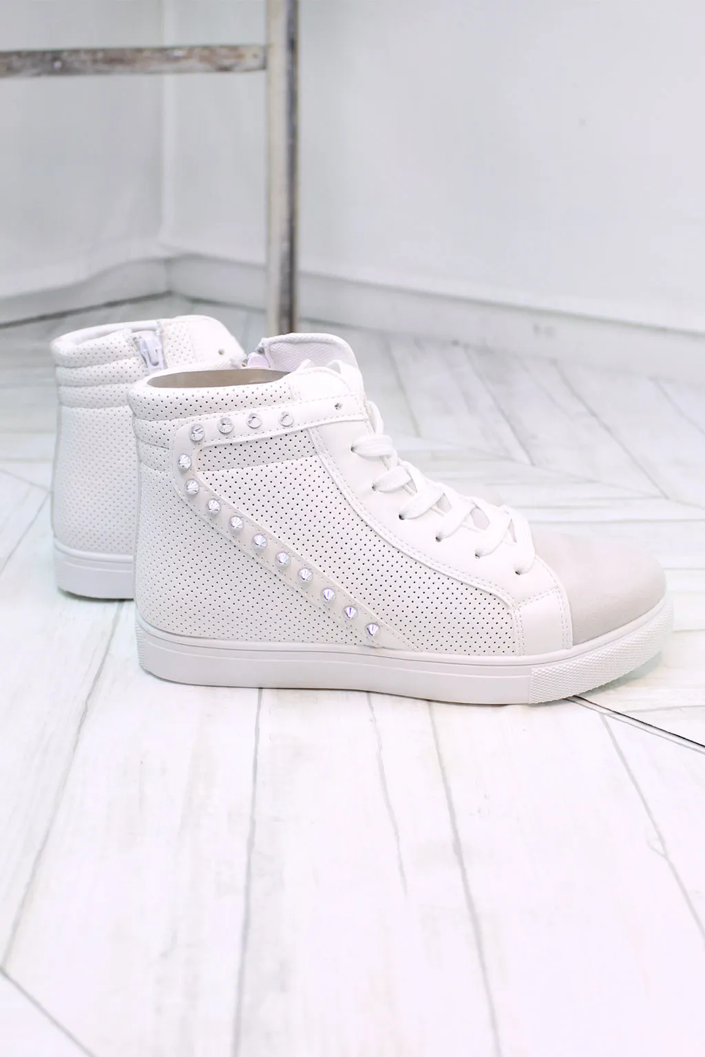Freya White Studded High Top Sneaker