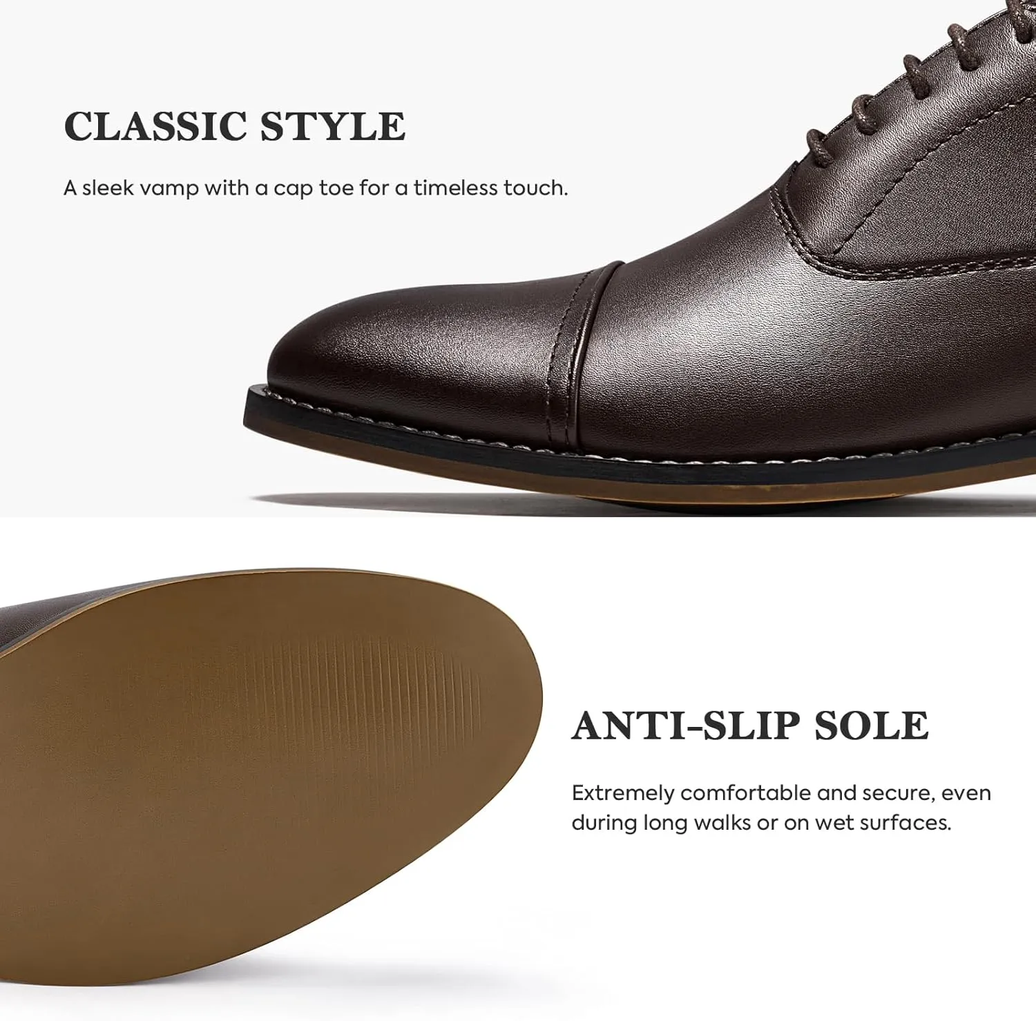 HEEZ Men's Oxford Shoes, Oxford Dress Shoes, Classic Wingtip Lace Up Dress Shoes with Cup Toe, Formal Leather Shoes, Removable Rebounded Insole, Anti-Slip TPR Outsole