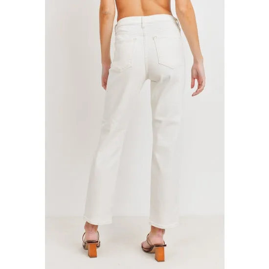 High Rise Off White Straight Jeans