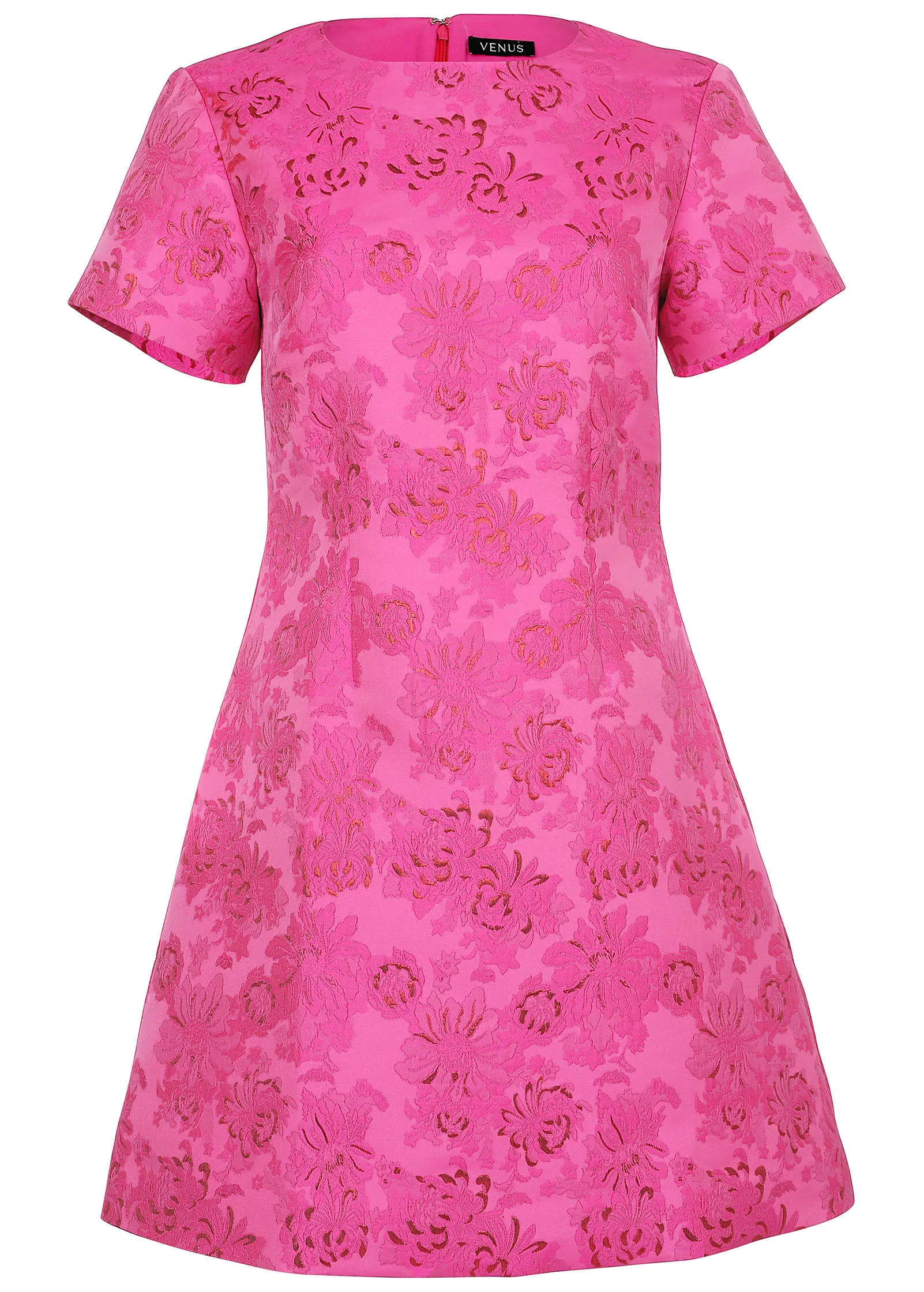 Jacquard A-Line Mini Dress - Pink Metallic