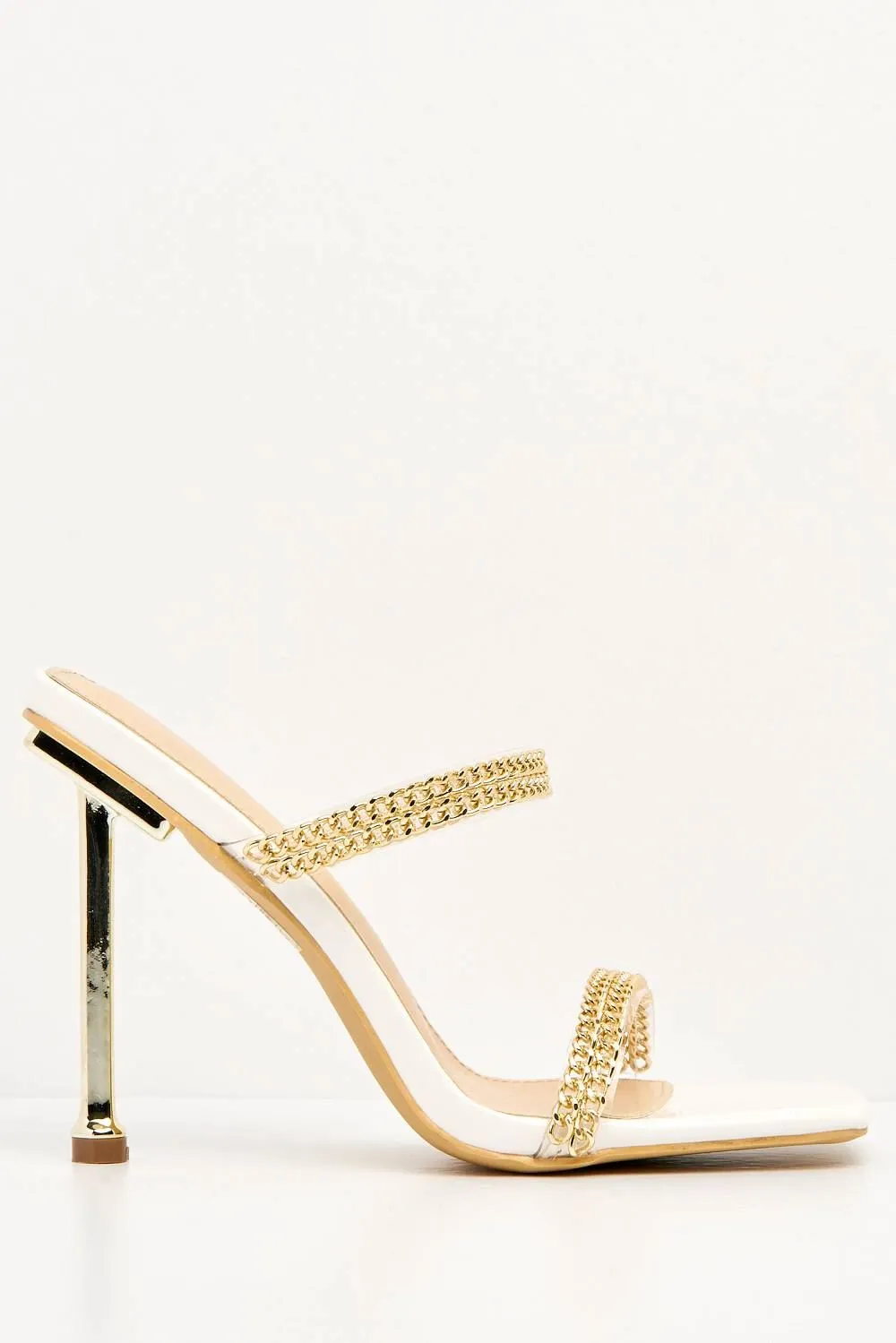 Lasca 2 Gold Chain Detail Band Mule in White