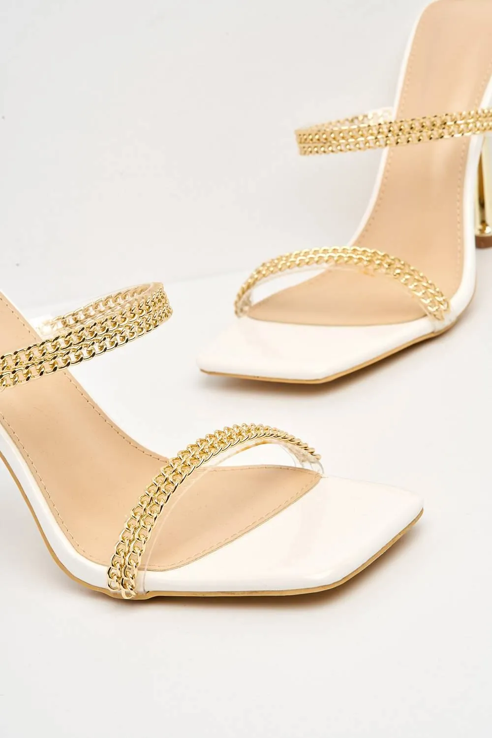 Lasca 2 Gold Chain Detail Band Mule in White