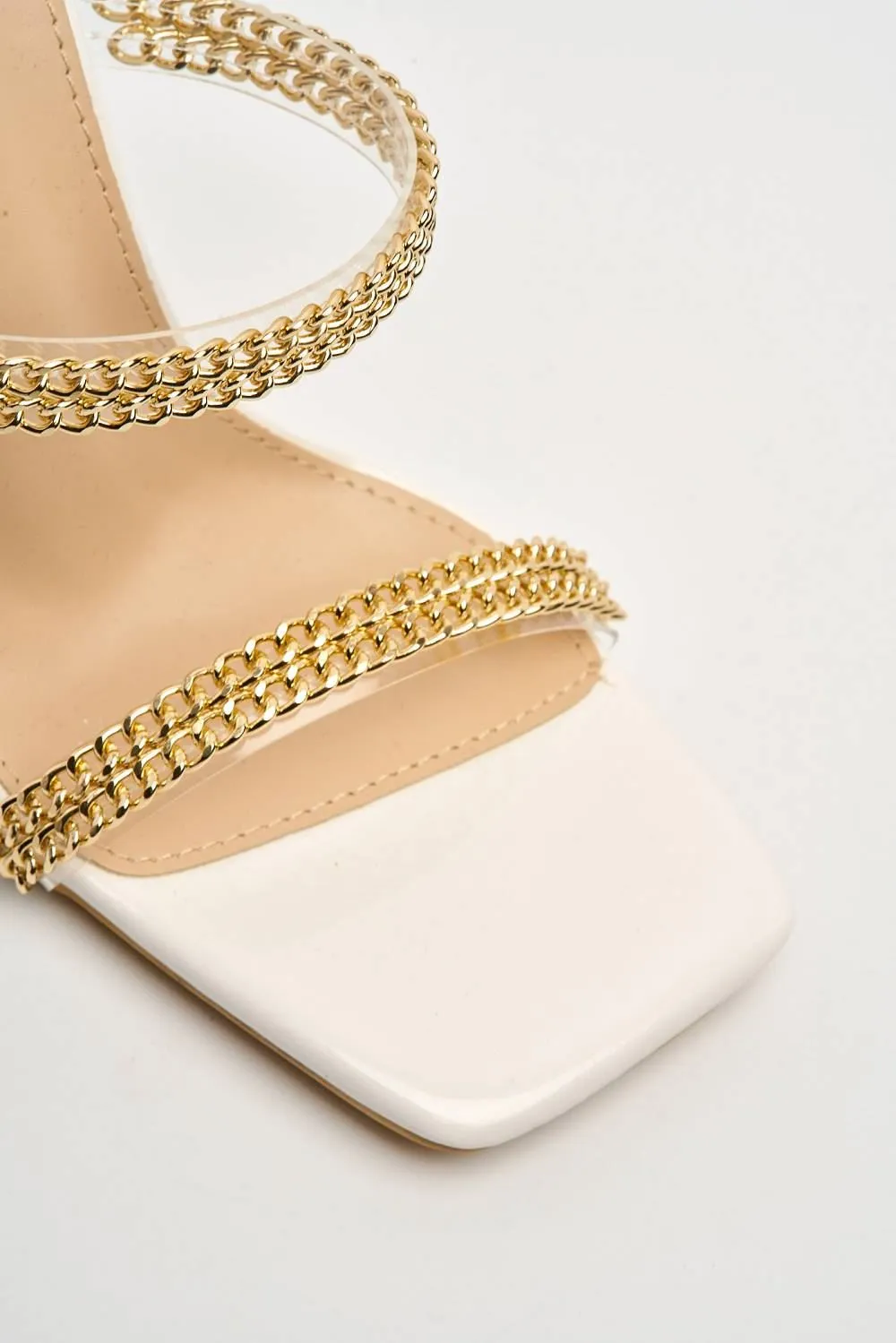 Lasca 2 Gold Chain Detail Band Mule in White