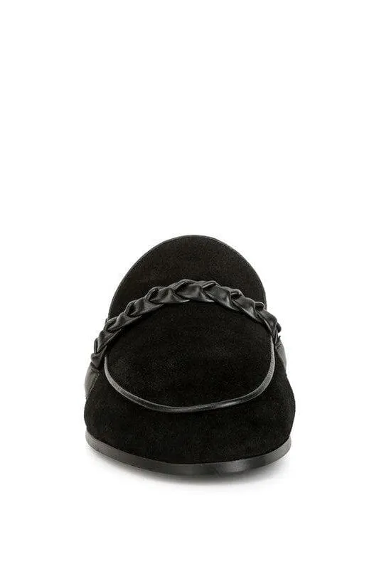 Lavinia Suede Leather Braided Detail Mules, 2 Colors