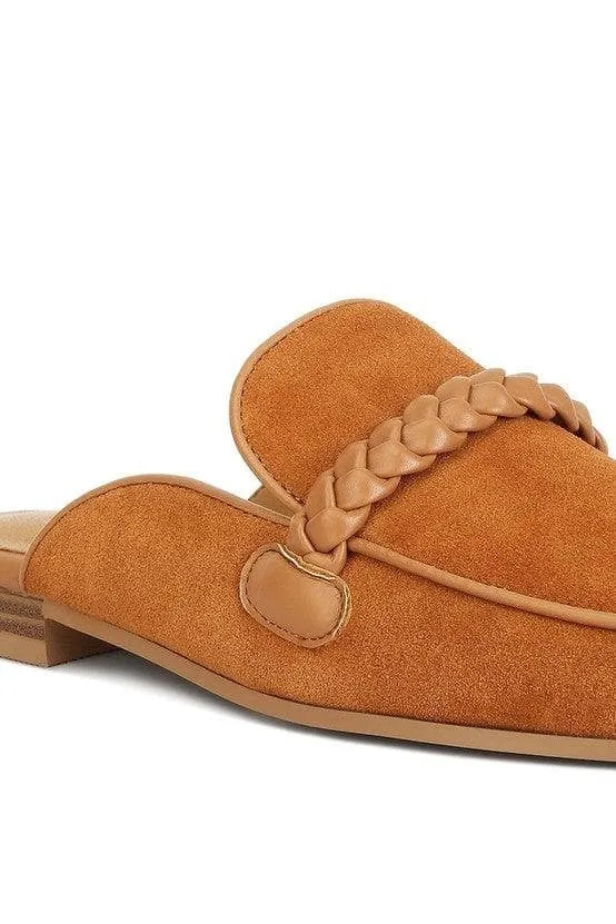 Lavinia Suede Leather Braided Detail Mules, 2 Colors