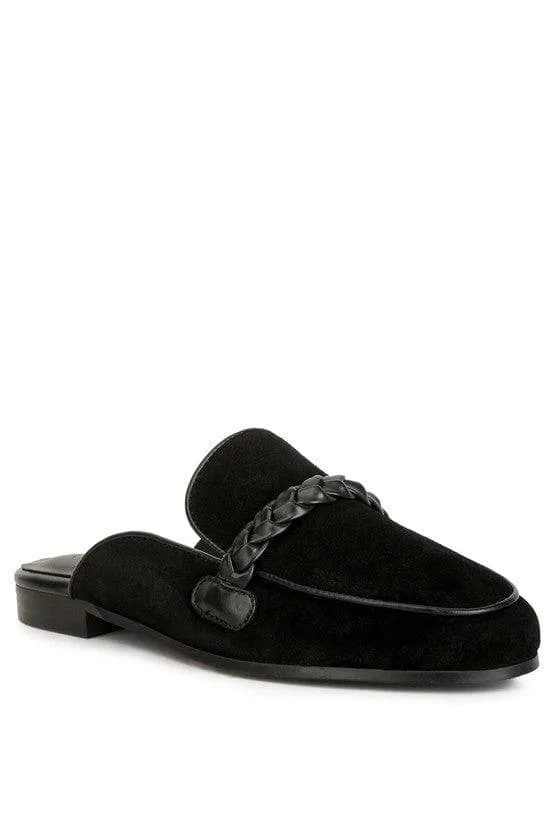 Lavinia Suede Leather Braided Detail Mules, 2 Colors