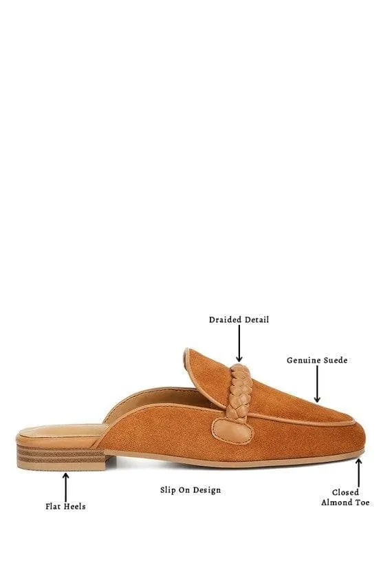 Lavinia Suede Leather Braided Detail Mules, 2 Colors