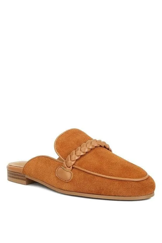 Lavinia Suede Leather Braided Detail Mules, 2 Colors