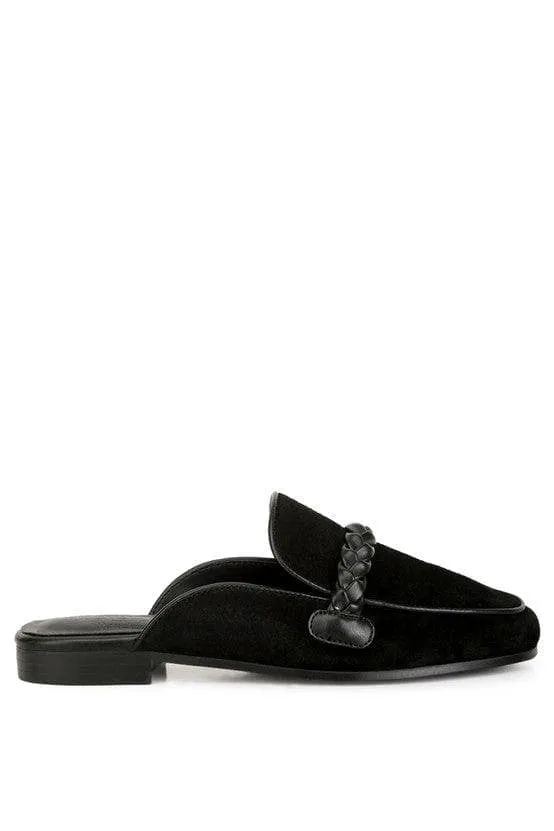 Lavinia Suede Leather Braided Detail Mules, 2 Colors