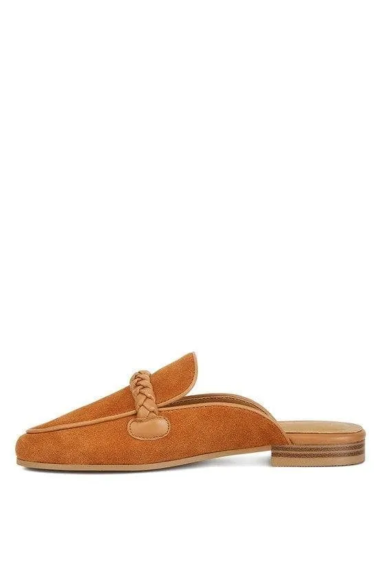 Lavinia Suede Leather Braided Detail Mules, 2 Colors